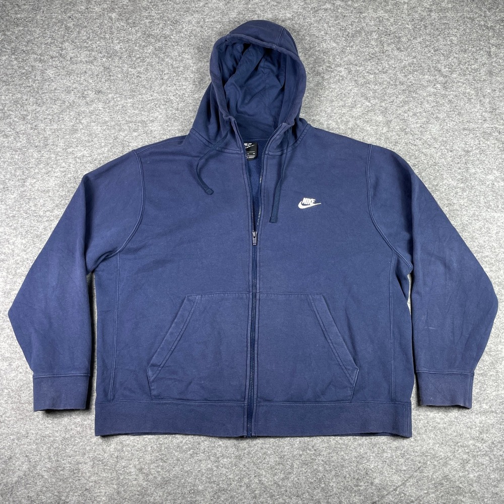 Nike Hoodie Mens XXL Navy Blue Full Zip Fleece Club Jacket Sweatshirt BV2645-410
